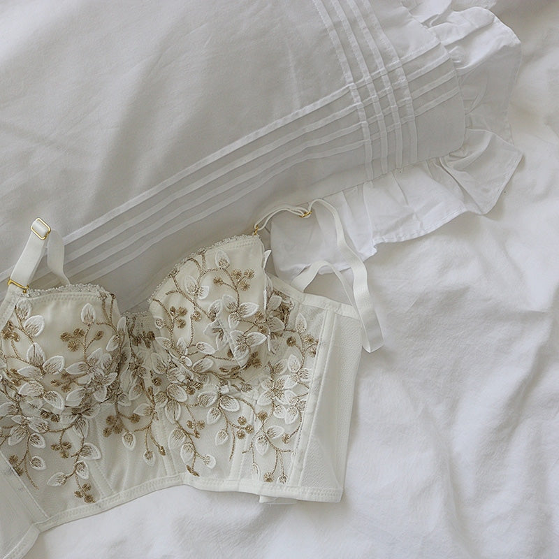 Floral Embroidered Bustier - angelcore, bralette, bustier, bustiers, cami
