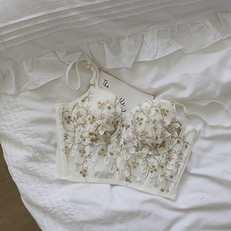 Floral Embroidered Bustier - angelcore, bralette, bustier, bustiers, cami