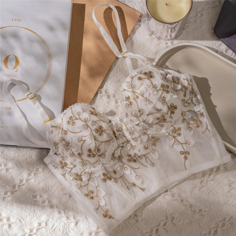 Floral Embroidered Bustier - angelcore, bralette, bustier, bustiers, cami