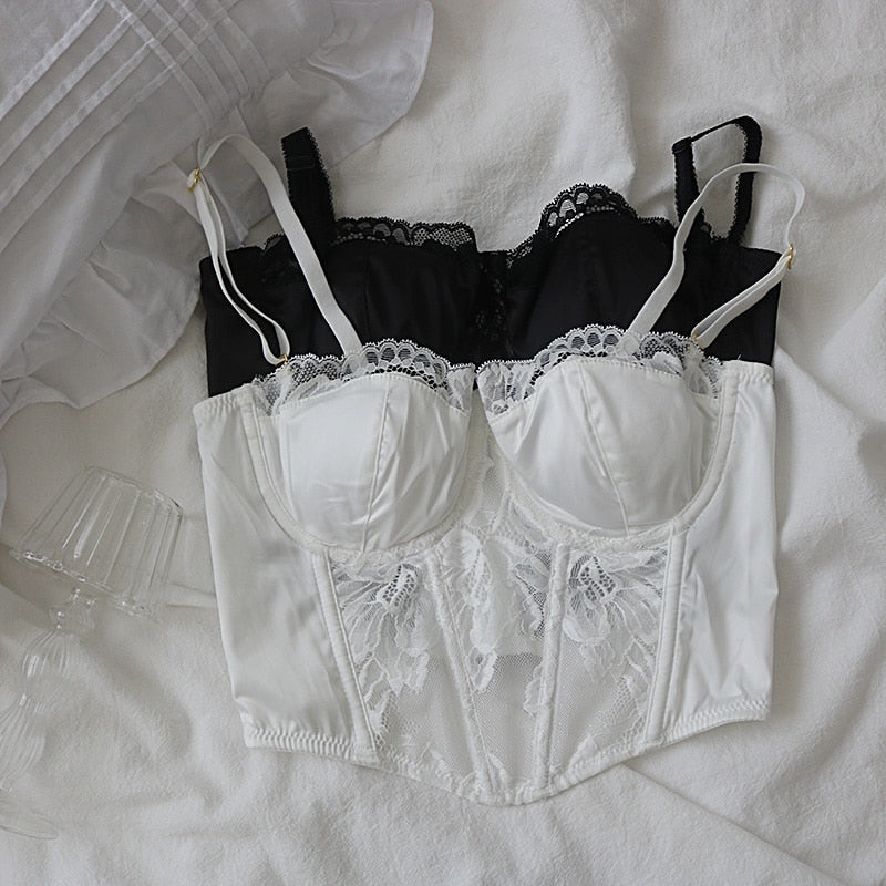 Floral Embroidered Bustier - angelcore, bralette, bustier, bustiers, cami