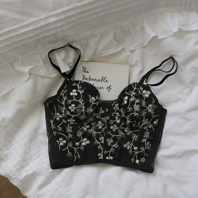 Floral Embroidered Bustier - angelcore, bralette, bustier, bustiers, cami