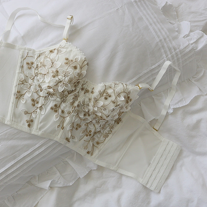Floral Embroidered Bustier - angelcore, bralette, bustier, bustiers, cami