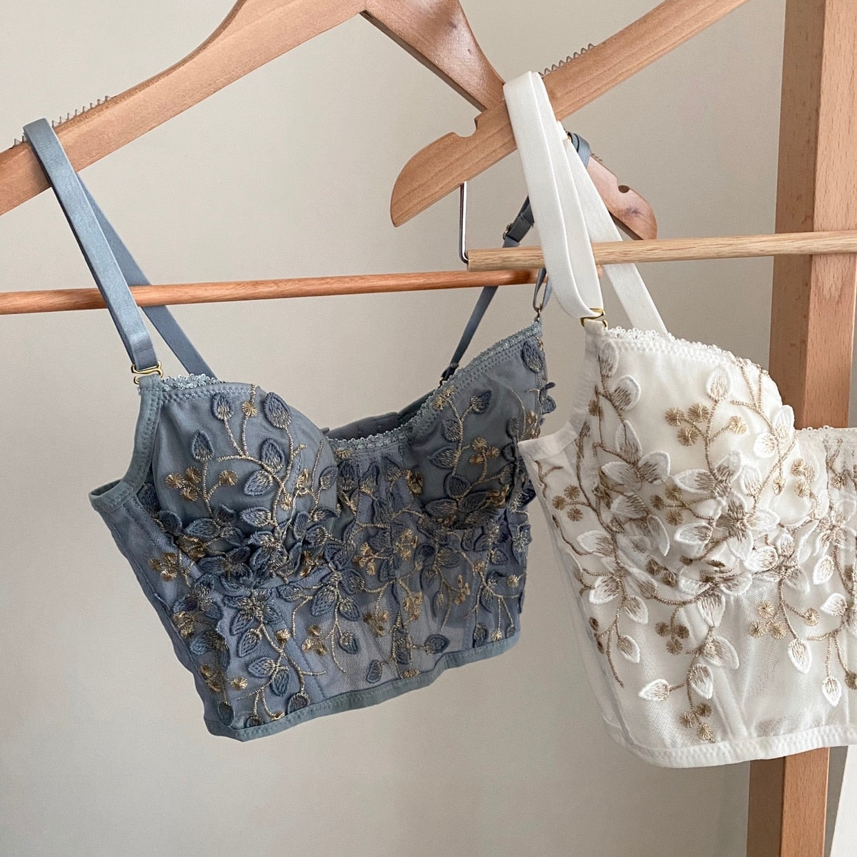 Floral Embroidered Bustier - angelcore, bralette, bustier, bustiers, cami