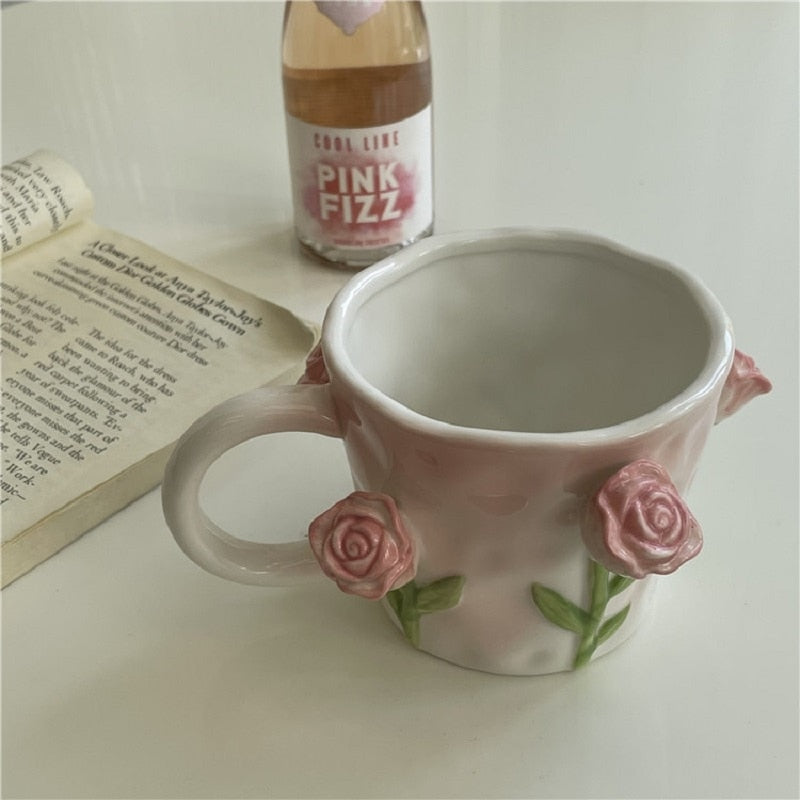 Floral handpainted mugs - angelcore - angelic - bottles - cup - cups