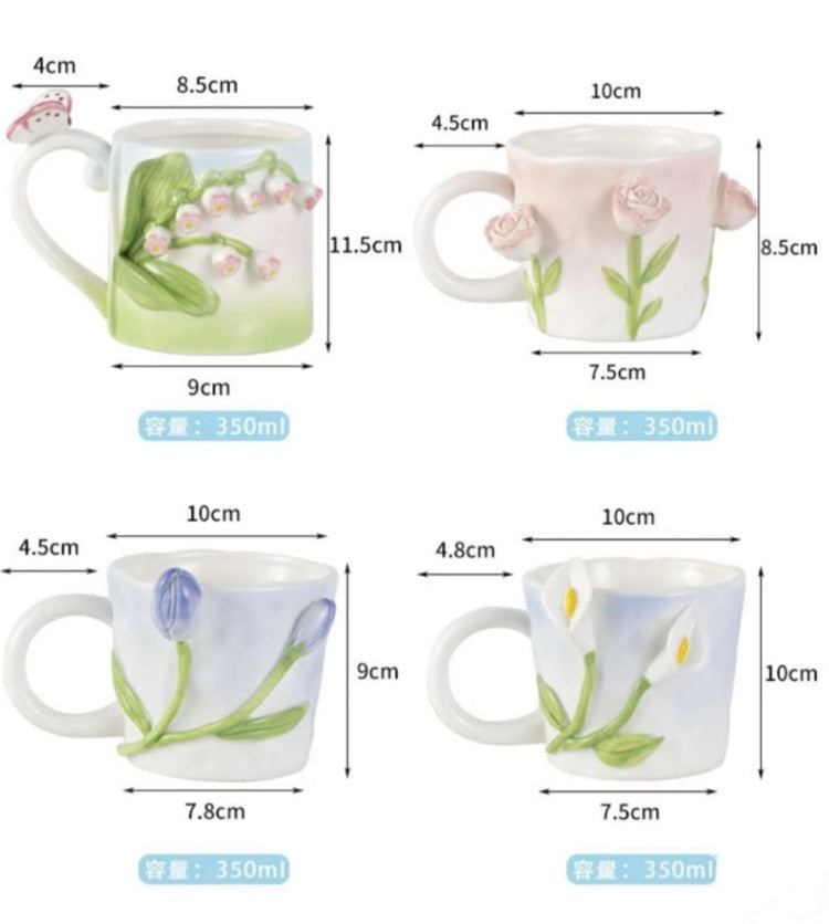 Floral handpainted mugs - angelcore - angelic - bottles - cup - cups