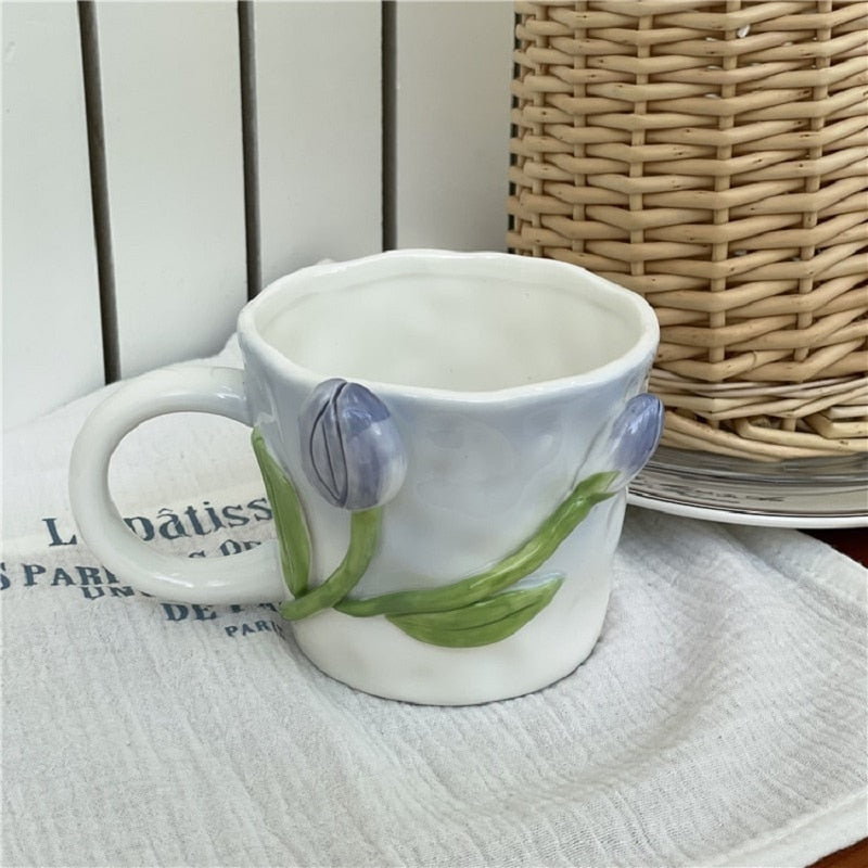 Floral handpainted mugs - angelcore - angelic - bottles - cup - cups