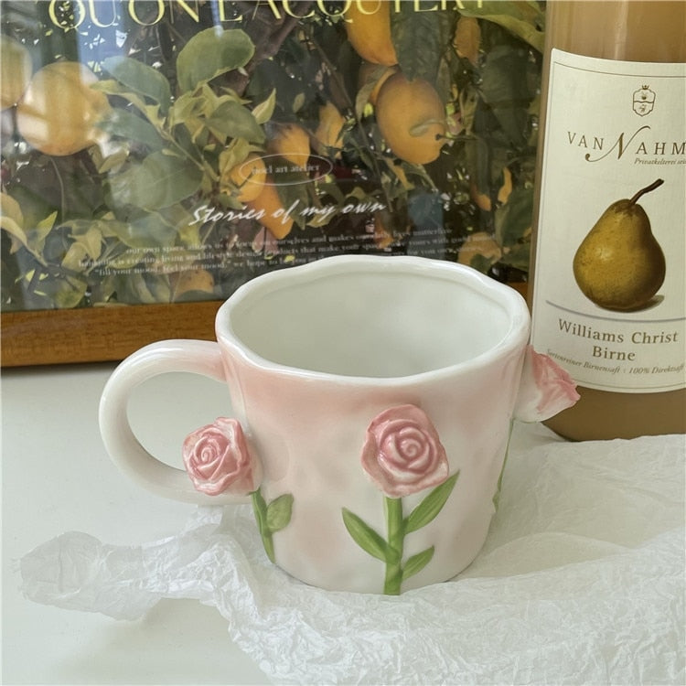 Floral handpainted mugs - angelcore - angelic - bottles - cup - cups