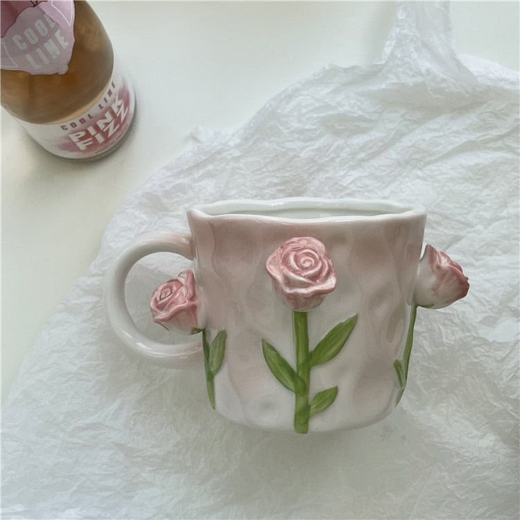 Floral handpainted mugs - angelcore - angelic - bottles - cup - cups