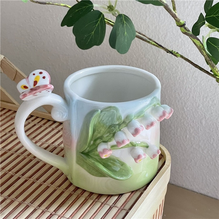 Floral handpainted mugs - angelcore - angelic - bottles - cup - cups