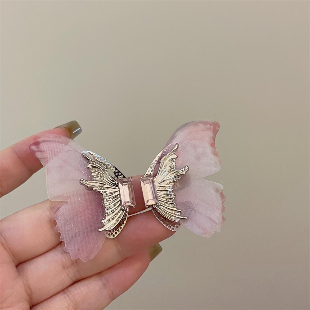 Forest Style Rhinestone Inlaid Chiffon Butterfly Stud Earrings