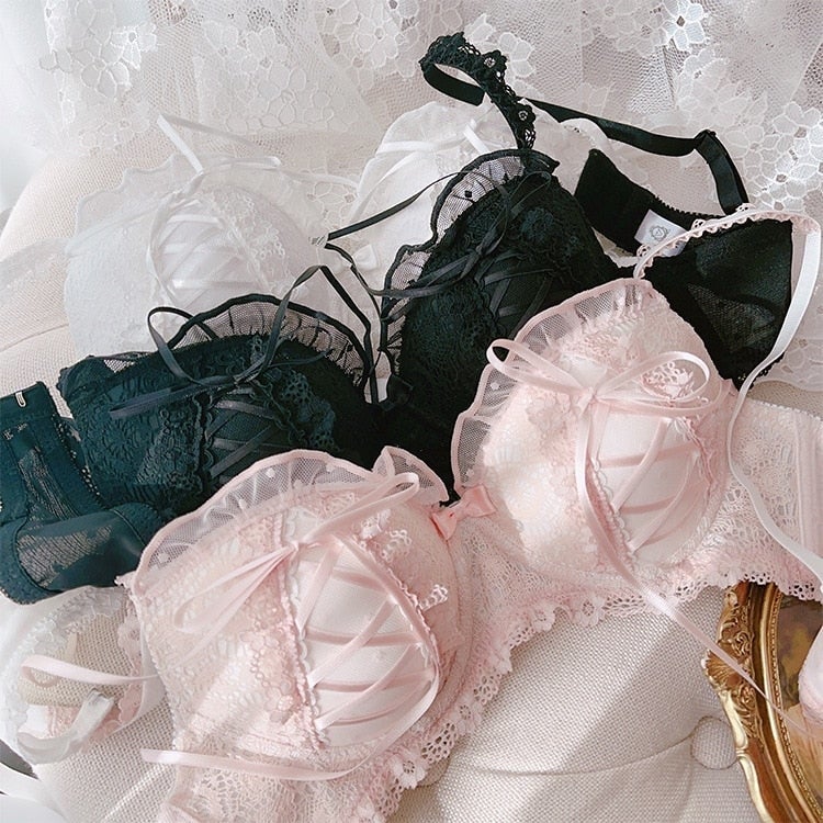 French Coquette Lingerie Set - angelcore, bra, bralette, brasier, coquette