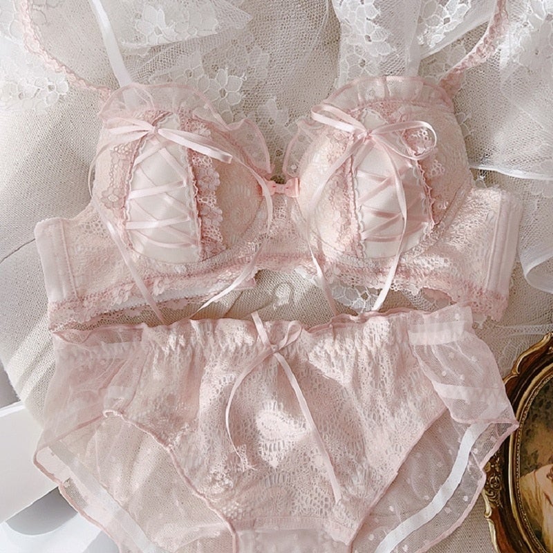 French Coquette Lingerie Set - angelcore, bra, bralette, brasier, coquette