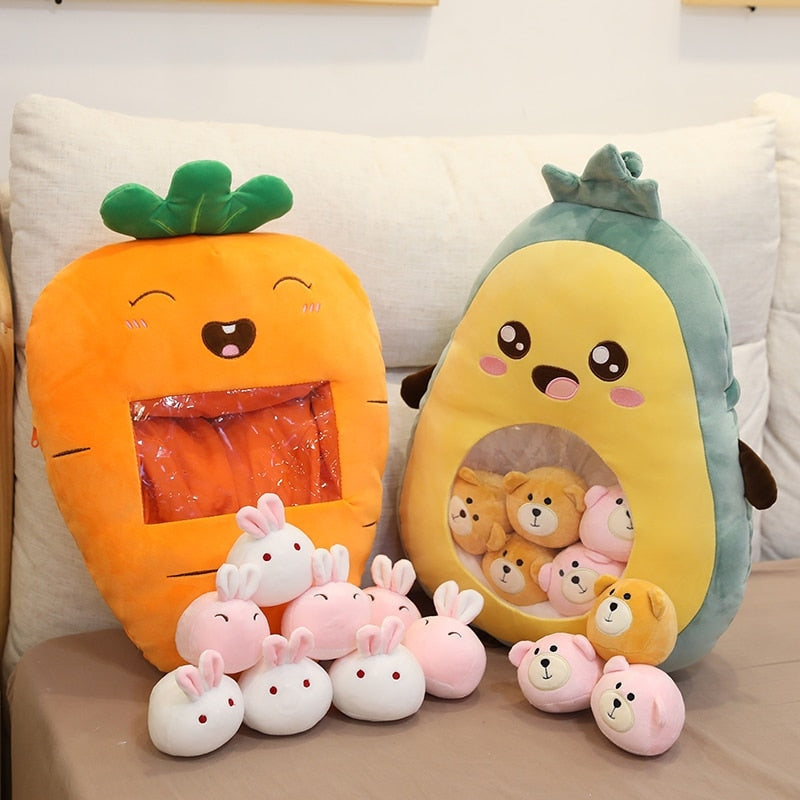 Fruit and animal plush bags - avocado - banana - carrot - fruit - fruits