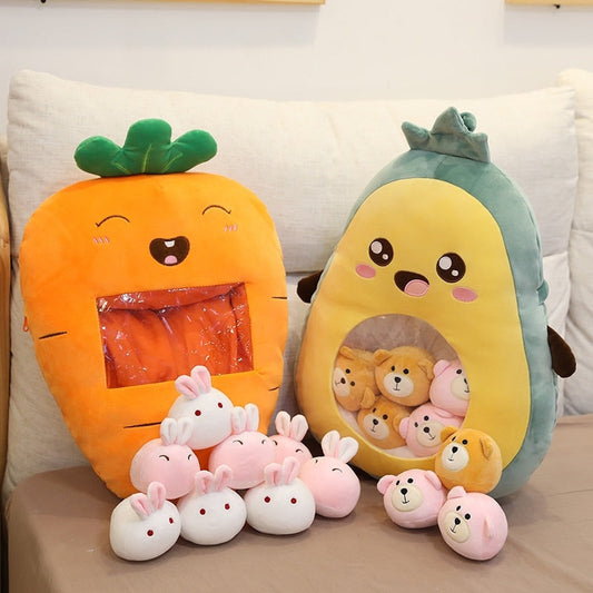 Fruit and animal plush bags - avocado - banana - carrot - fruit - fruits