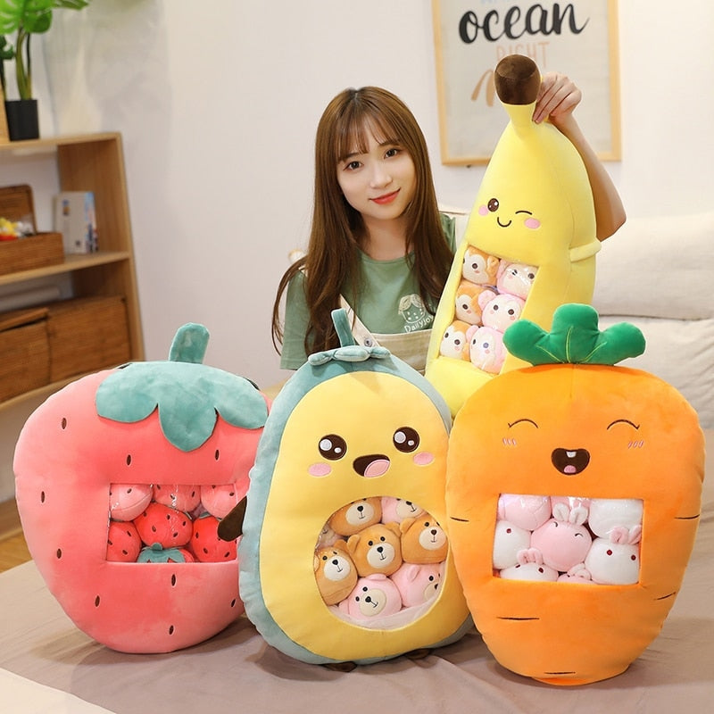 Fruit and animal plush bags - avocado - banana - carrot - fruit - fruits