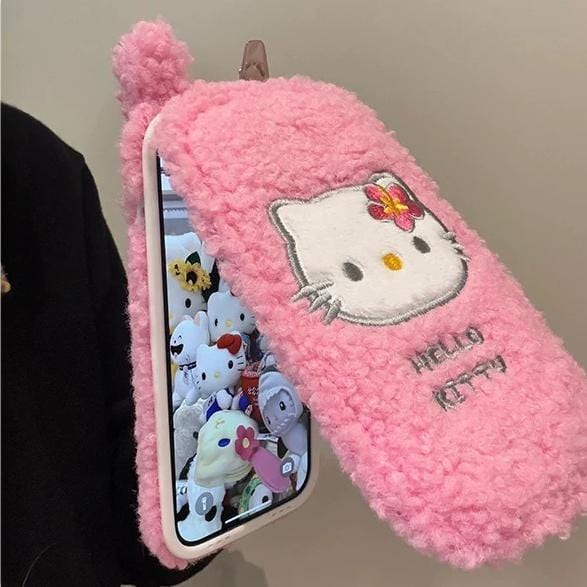 Furry Embroidery Kitty Mirror Flip iPhone Case