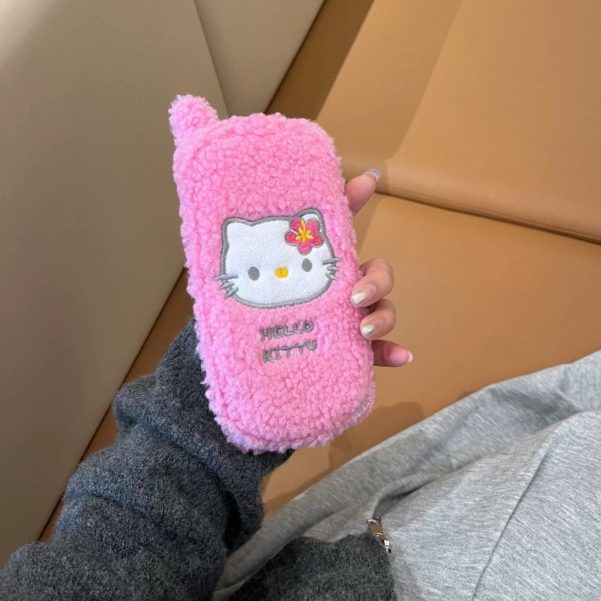 Furry Embroidery Kitty Mirror Flip iPhone Case