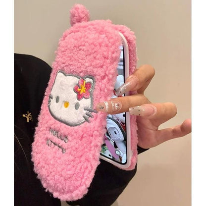 Furry Embroidery Kitty Mirror Flip iPhone Case