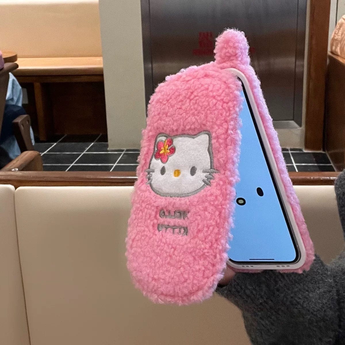 Furry Embroidery Kitty Mirror Flip iPhone Case