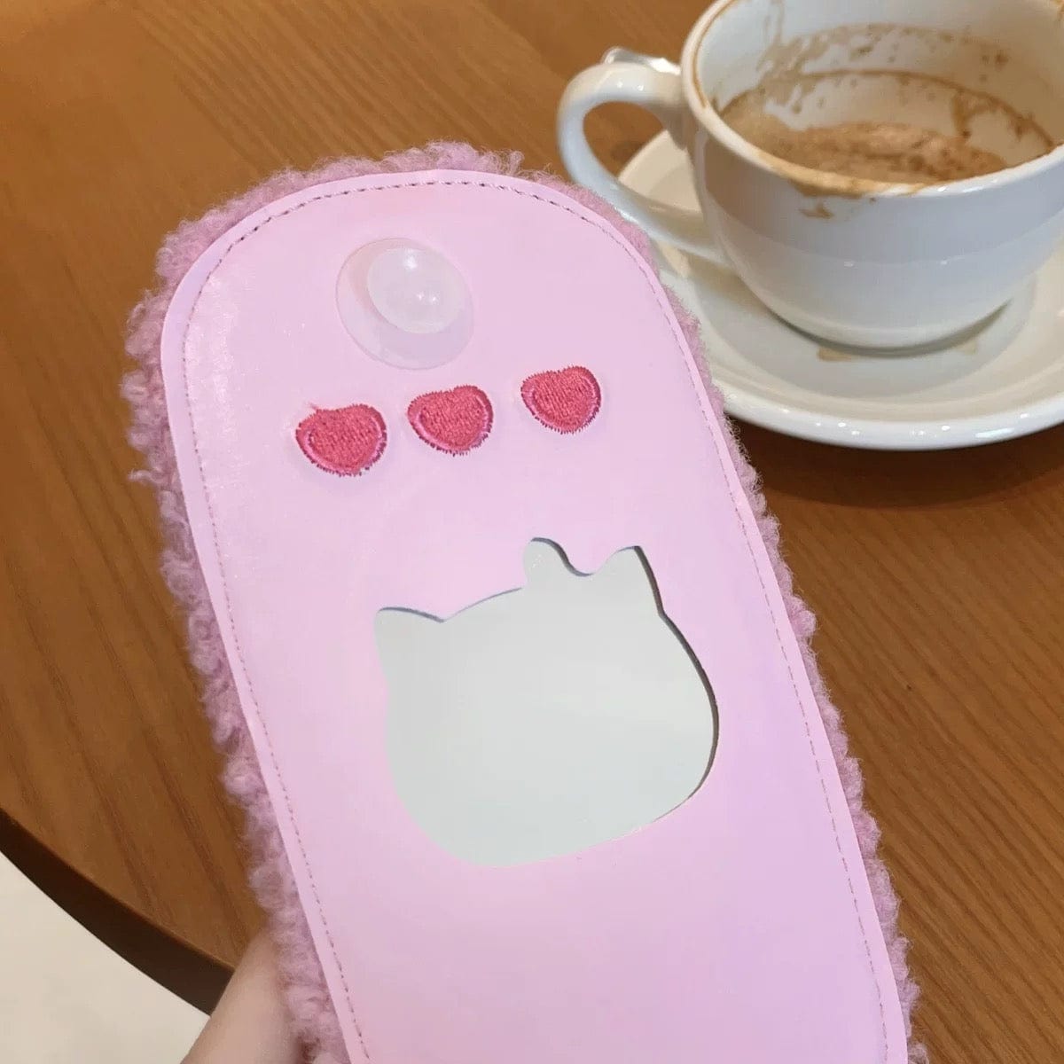 Furry Embroidery Kitty Mirror Flip iPhone Case