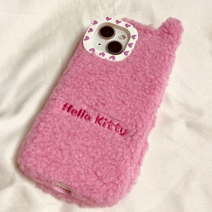 Furry Embroidery Kitty Mirror Flip iPhone Case