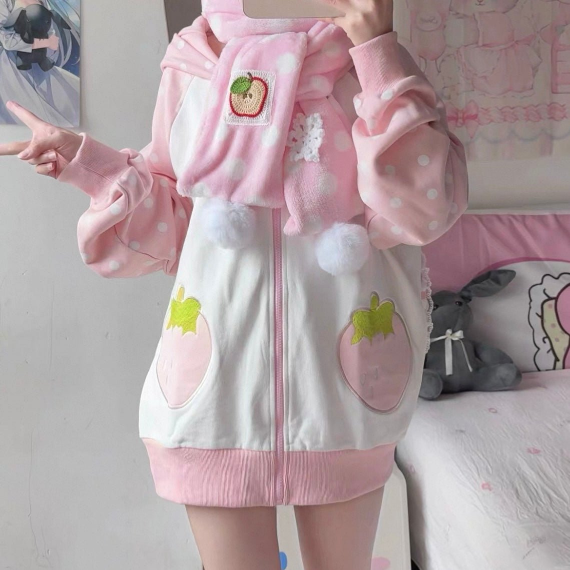 Snowflake Pink Apple Scarf Dots Furry Winter Polka