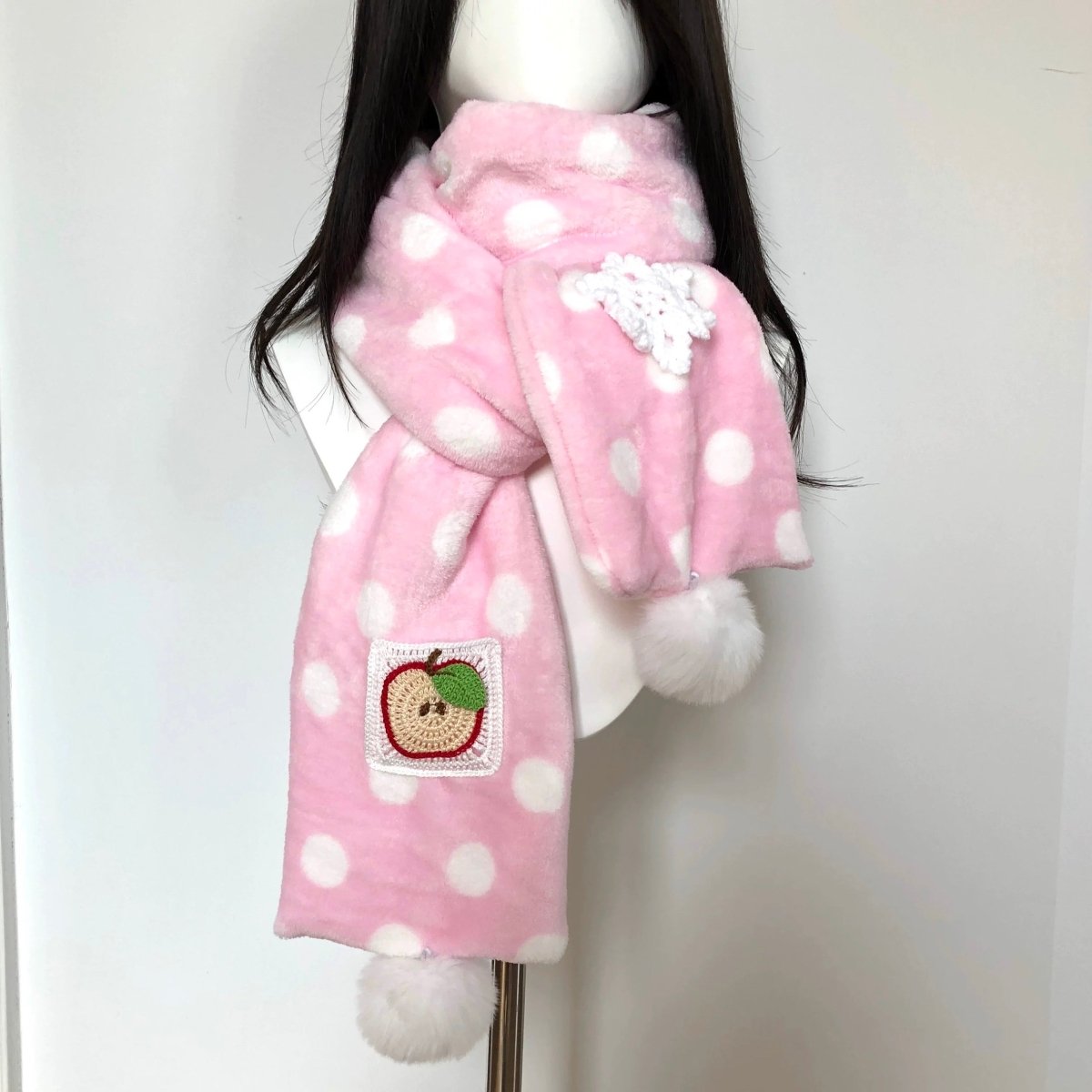 Snowflake Pink Apple Scarf Dots Furry Winter Polka