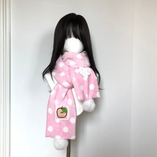 Snowflake Pink Apple Scarf Dots Furry Winter Polka