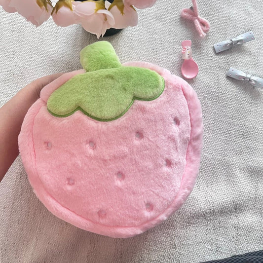 Large Portable Makeup Travel Strawberry Bag Capacity Furry Storage