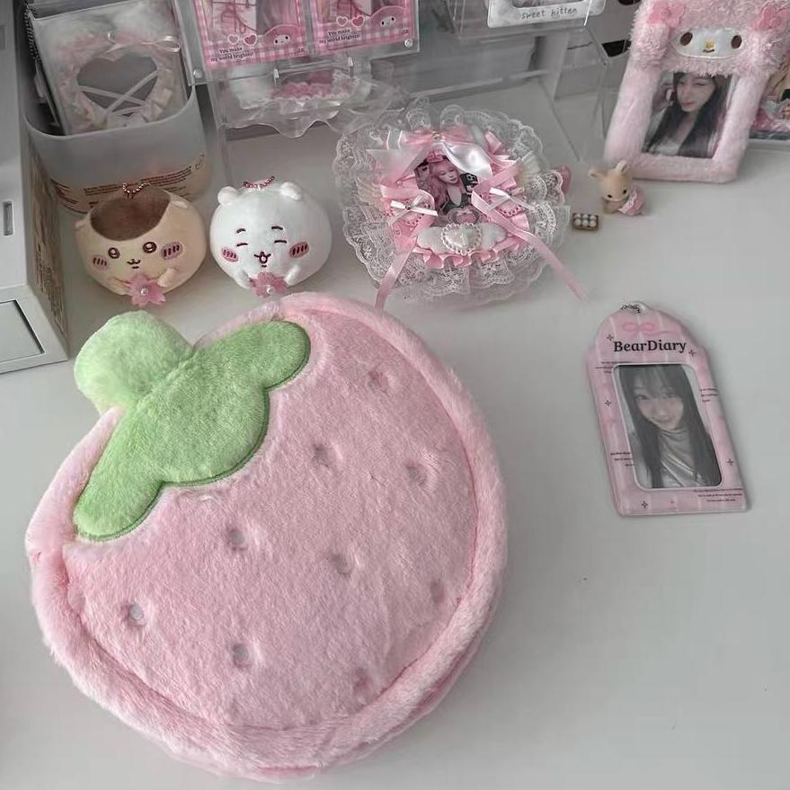 Large Portable Makeup Travel Strawberry Bag Capacity Furry Storage