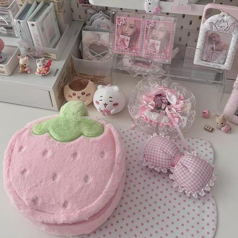 Large Portable Makeup Travel Strawberry Bag Capacity Furry Storage