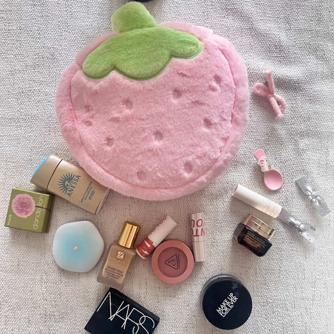 Large Portable Makeup Travel Strawberry Bag Capacity Furry Storage