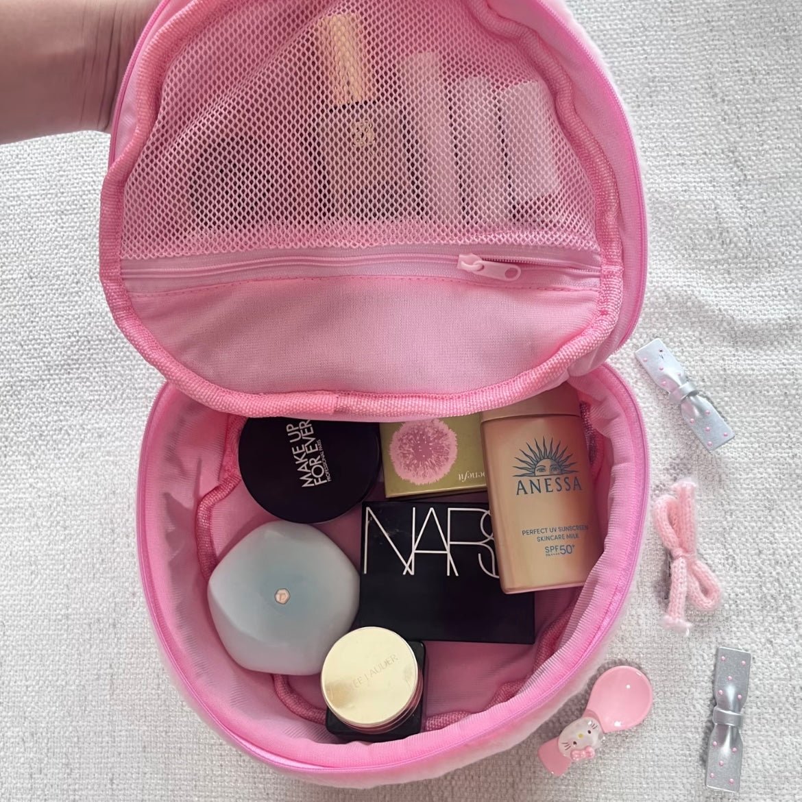 Large Portable Makeup Travel Strawberry Bag Capacity Furry Storage