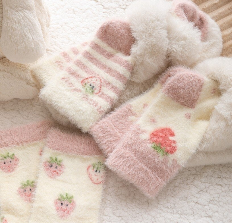 Fuzzy Berry Socks - berries, berry, furry socks, fuzzy socks, socks Kawaii Babe