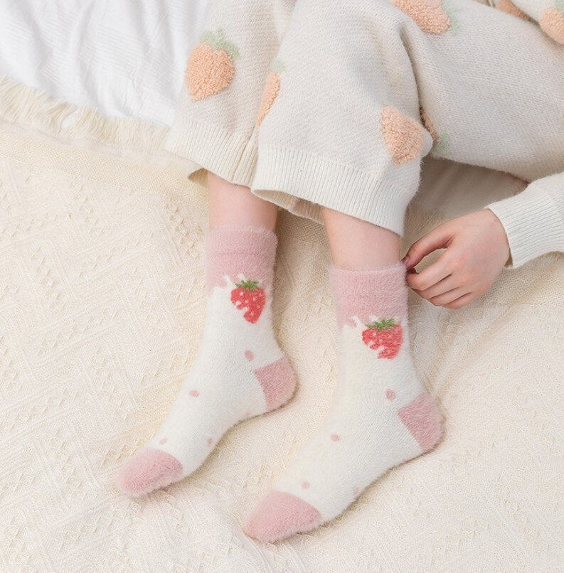 Fuzzy Berry Socks - berries, berry, furry socks, fuzzy socks, socks Kawaii Babe