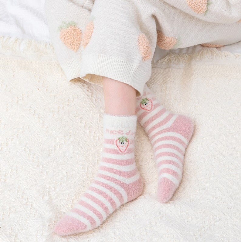 Fuzzy Berry Socks - berries, berry, furry socks, fuzzy socks, socks Kawaii Babe