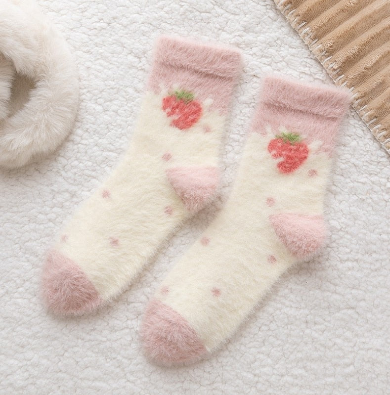 Fuzzy Berry Socks - berries, berry, furry socks, fuzzy socks, socks Kawaii Babe