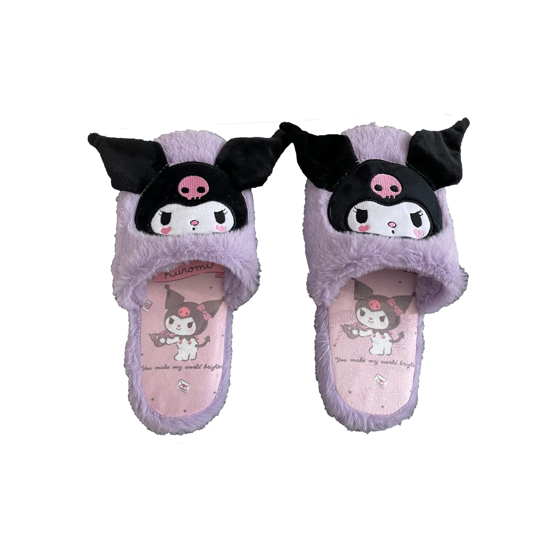 Fuzzy Kuromi Slippers - baby bunny, bunnies, bunny rabbit, shoes, cinnamoroll