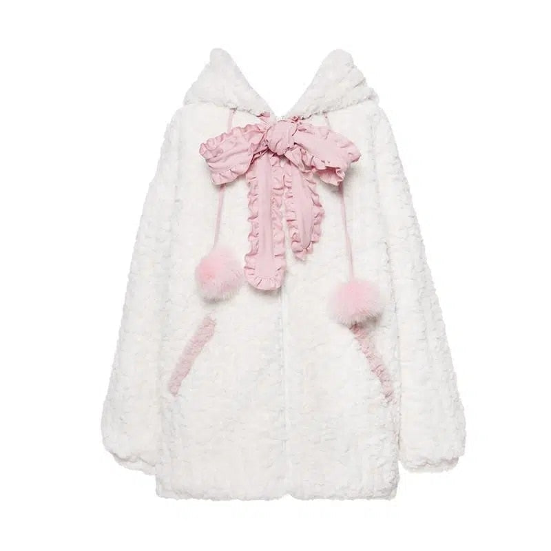 Fuzzy neko pompom hooded coat - cat hoodie - sweater - high tops - hooded -