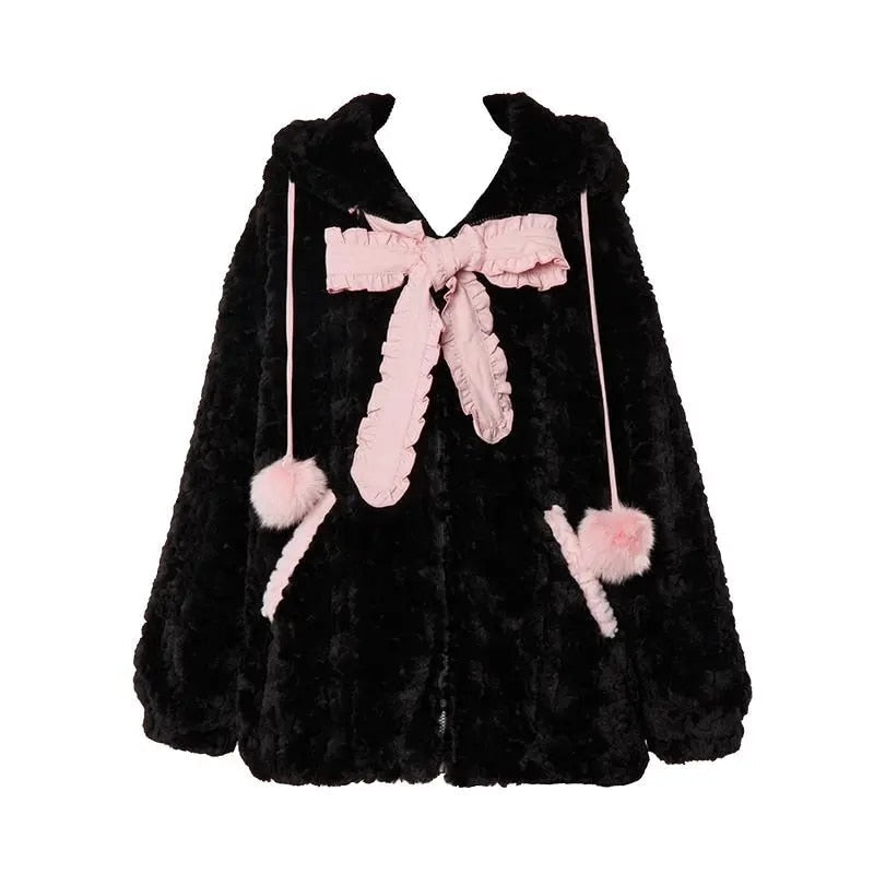 Fuzzy neko pompom hooded coat - cat hoodie - sweater - high tops - hooded -