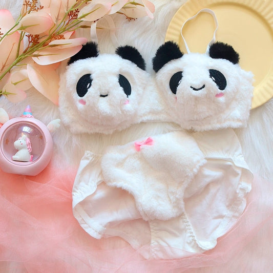 Fuzzy Panda Lingerie Set - bra, bra and panties, panty, bralette, bralettes