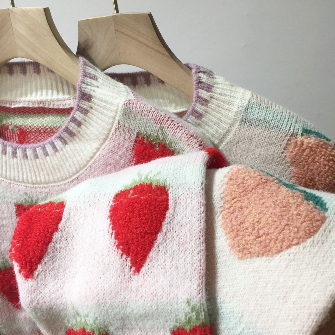 Fuzzy Peaches Floofy Sweater - baby girl, crewneck sweater, fruit, furry, fuz