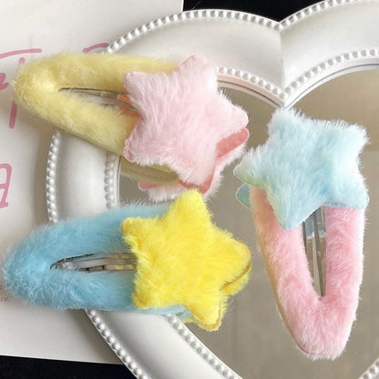 Fuzzy Star Hair Clips - barette, barettes, clips, furry, hair clip Kawaii Babe