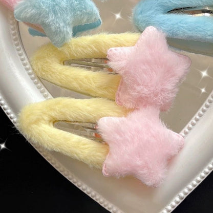 Fuzzy Star Hair Clips - barette, barettes, clips, furry, hair clip Kawaii Babe
