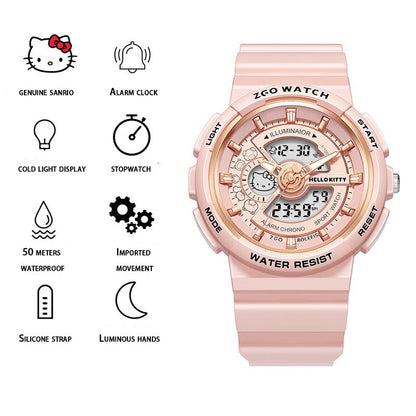 Kitty Waterproof Multifunction Electronic Dual Display Quartz Watch