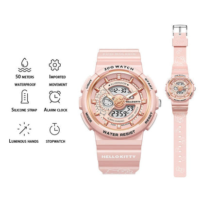 Kitty Waterproof Multifunction Electronic Dual Display Quartz Watch