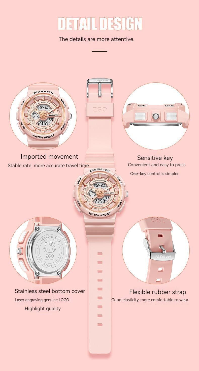 Kitty Waterproof Multifunction Electronic Dual Display Quartz Watch