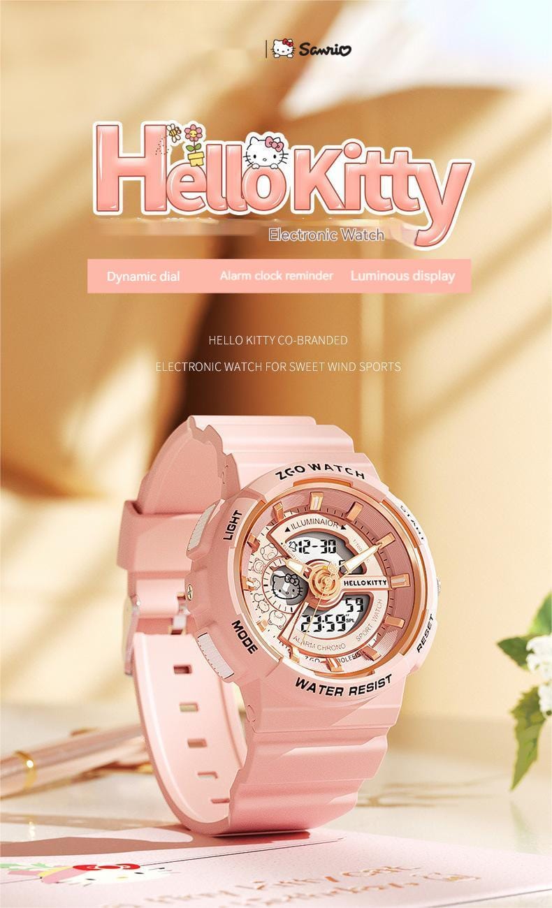 Kitty Waterproof Multifunction Electronic Dual Display Quartz Watch