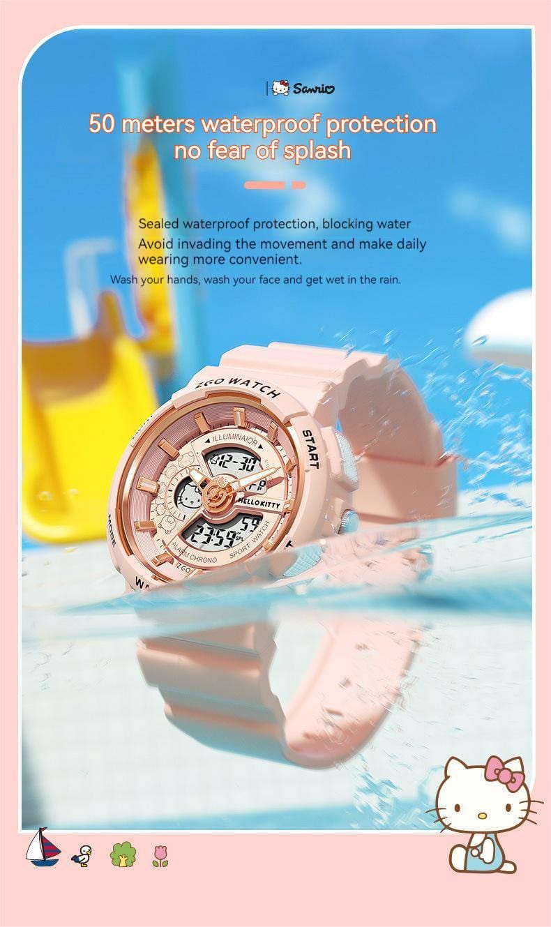 Kitty Waterproof Multifunction Electronic Dual Display Quartz Watch