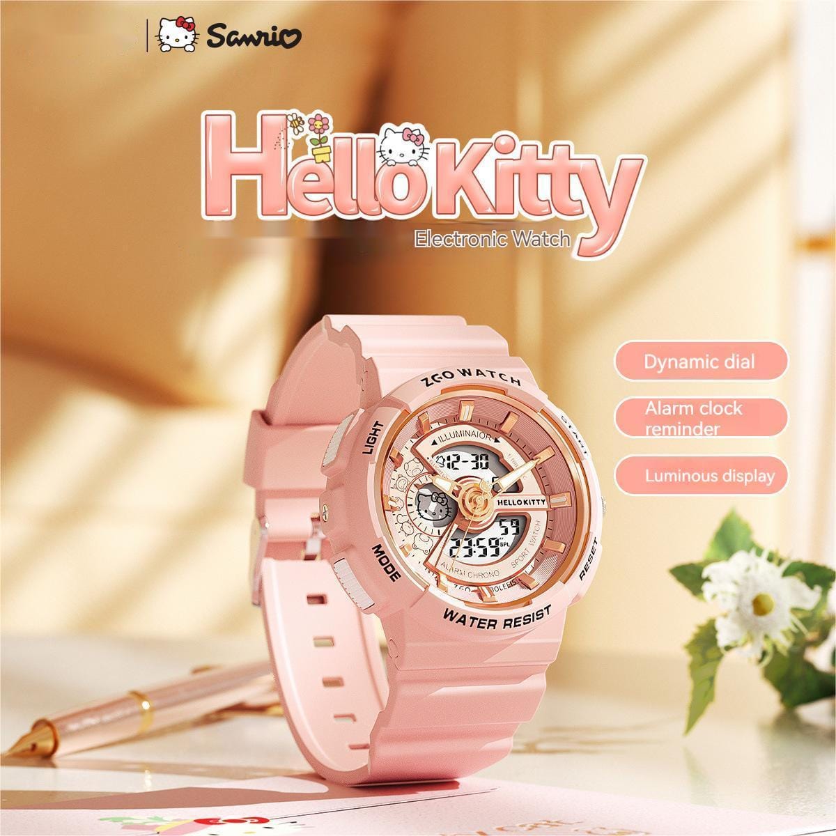 Kitty Waterproof Multifunction Electronic Dual Display Quartz Watch